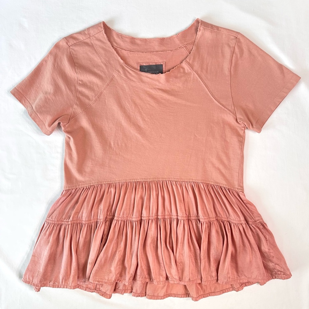 Anthropologie Peach Pink Iona Flounce Swing Top Size S